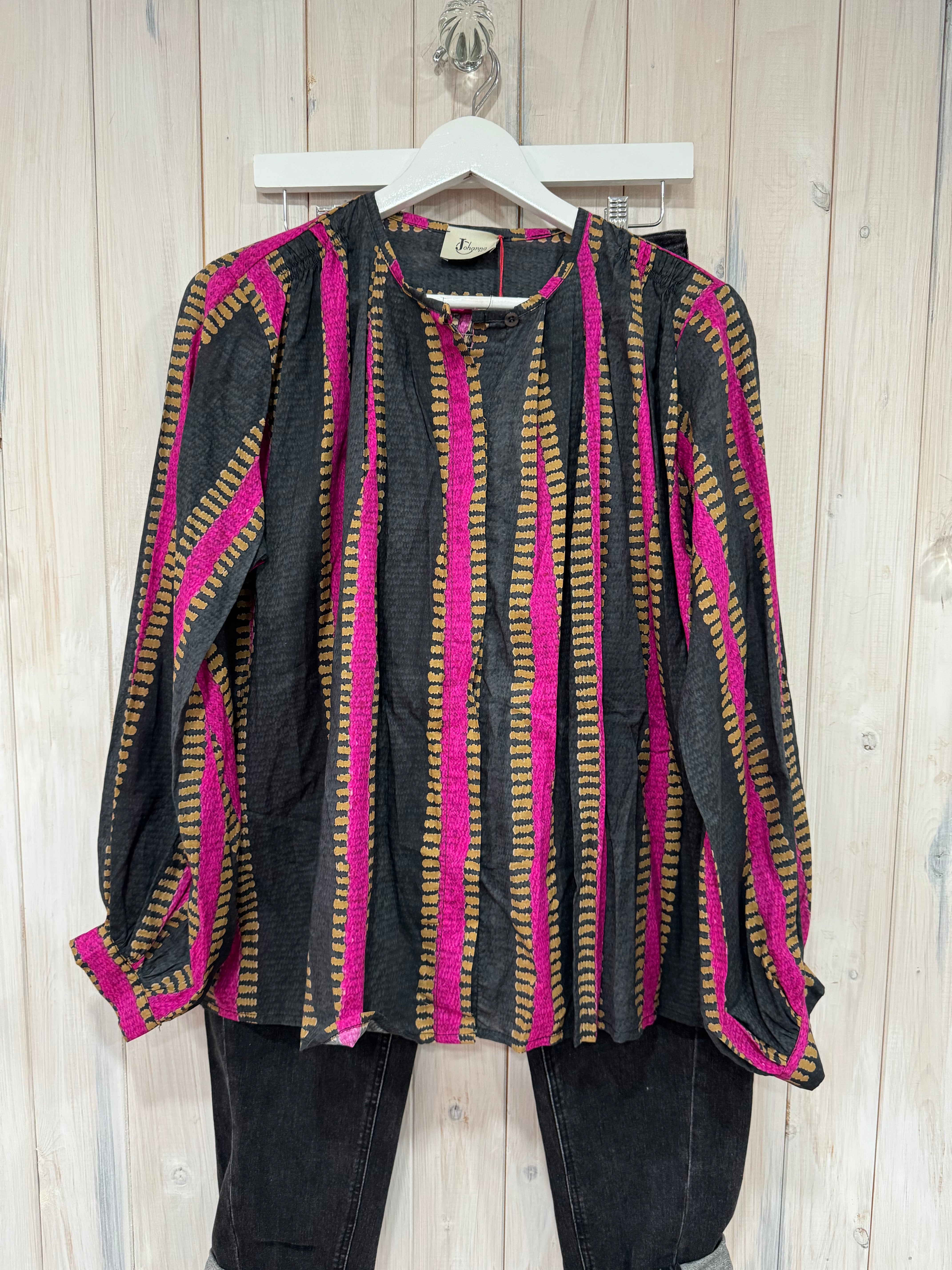 Fuchsia Gunmetal Stripe Blouse - New Season - Johanna