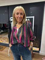 Load image into Gallery viewer, Fuchsia Gunmetal Stripe Blouse - New Season - Johanna
